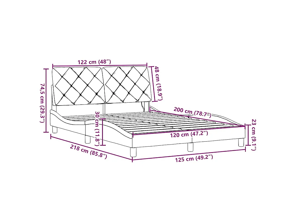 Bedframe met LED zonder matras 120x200 cm stof zwart