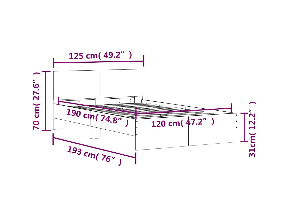 Cadre de lit avec tête de lit et LED blanc 120x190 cm