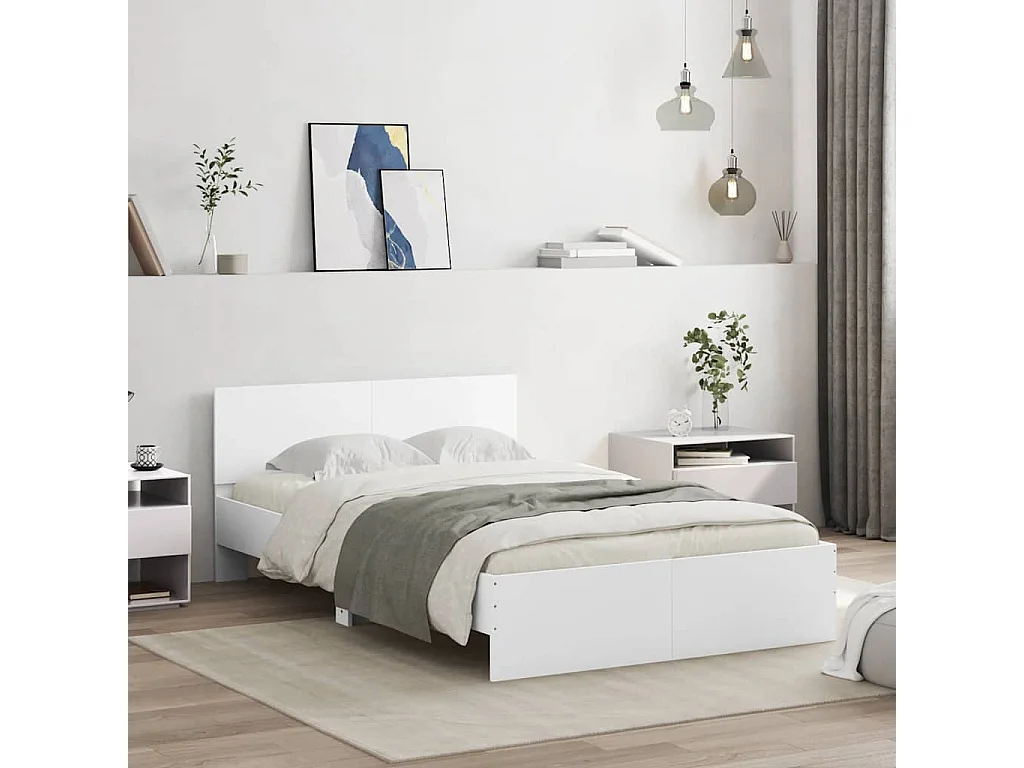 Cadre de lit avec tête de lit et LED blanc 120x190 cm