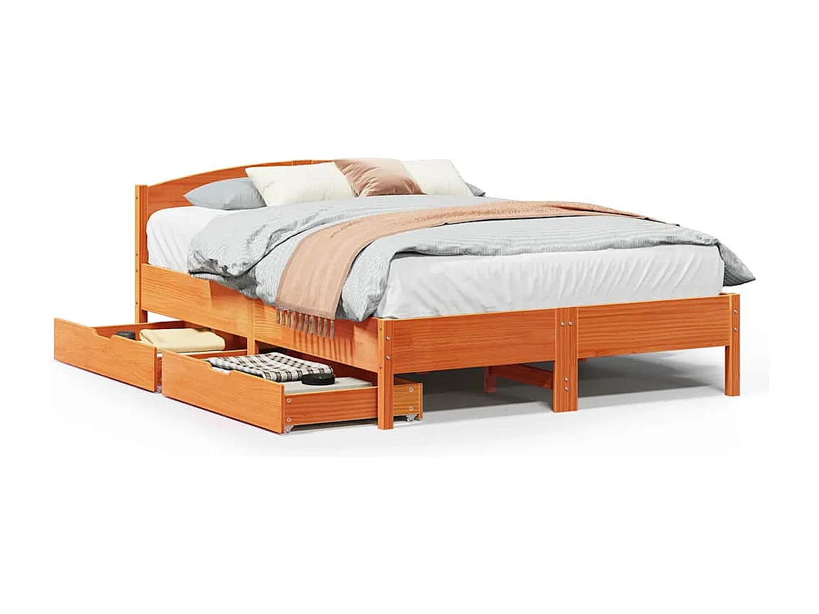 Cama sin colchón madera maciza de pino marrón cera 120x200 cm