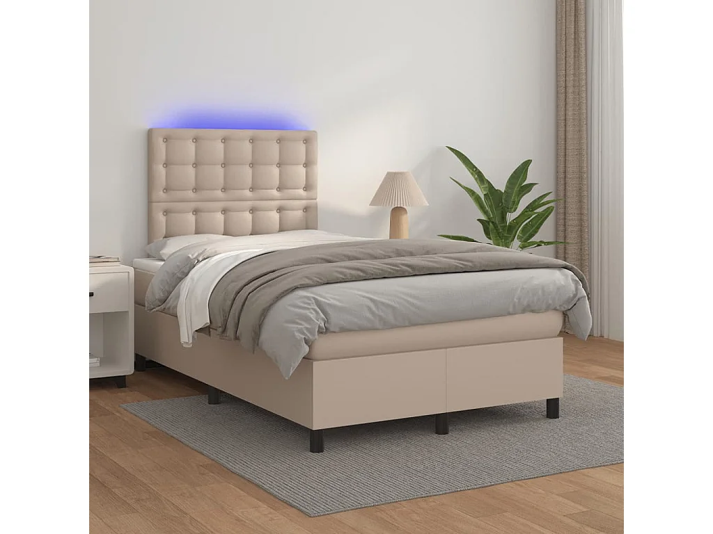 Giroletto Molle Materasso e LED Cappuccino 120x190cm Similpelle