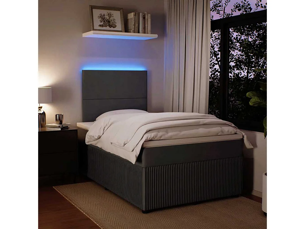 Cama box spring con colchón terciopelo gris oscuro 120x190 cm