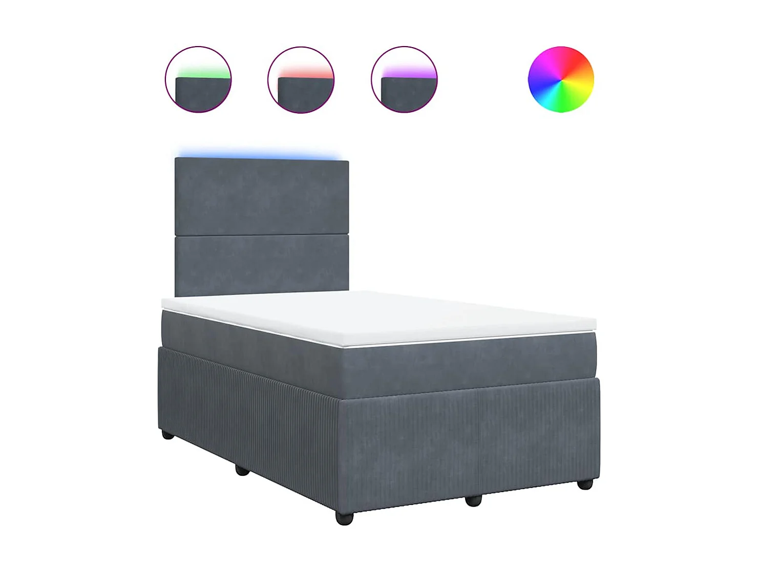 Cama box spring con colchón terciopelo gris oscuro 120x190 cm