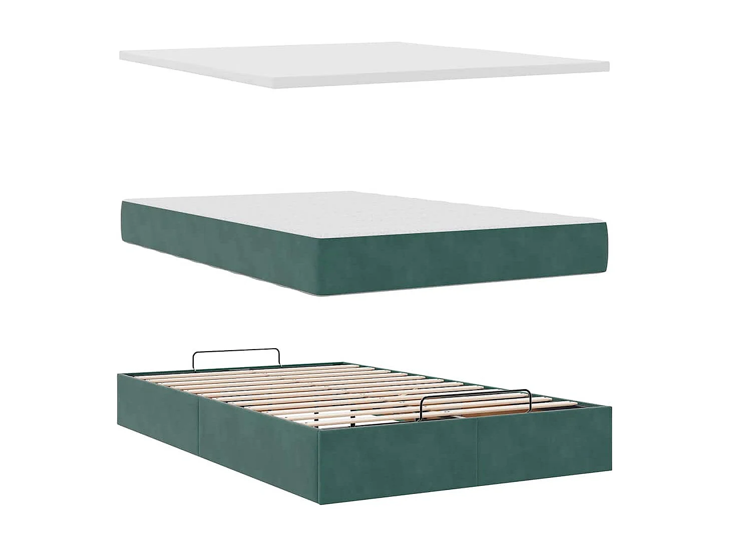 Cadre de lit ottoman avec matelas vert foncé 120x200 cm velours