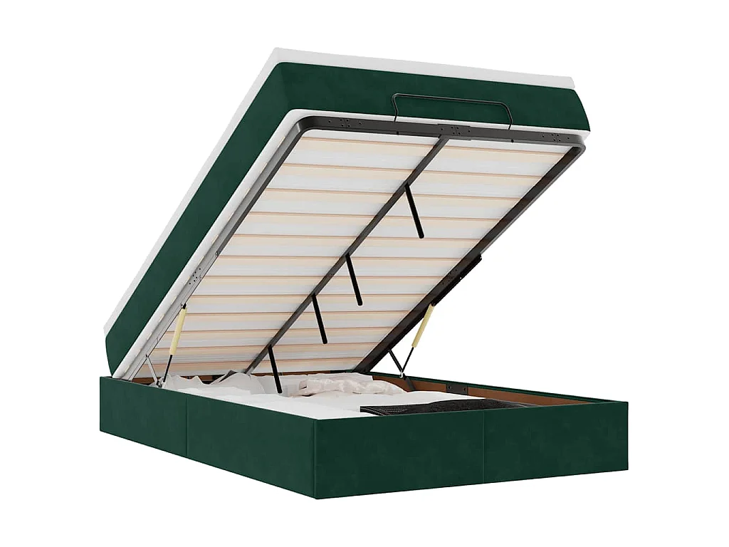 Cadre de lit ottoman avec matelas vert foncé 120x200 cm velours