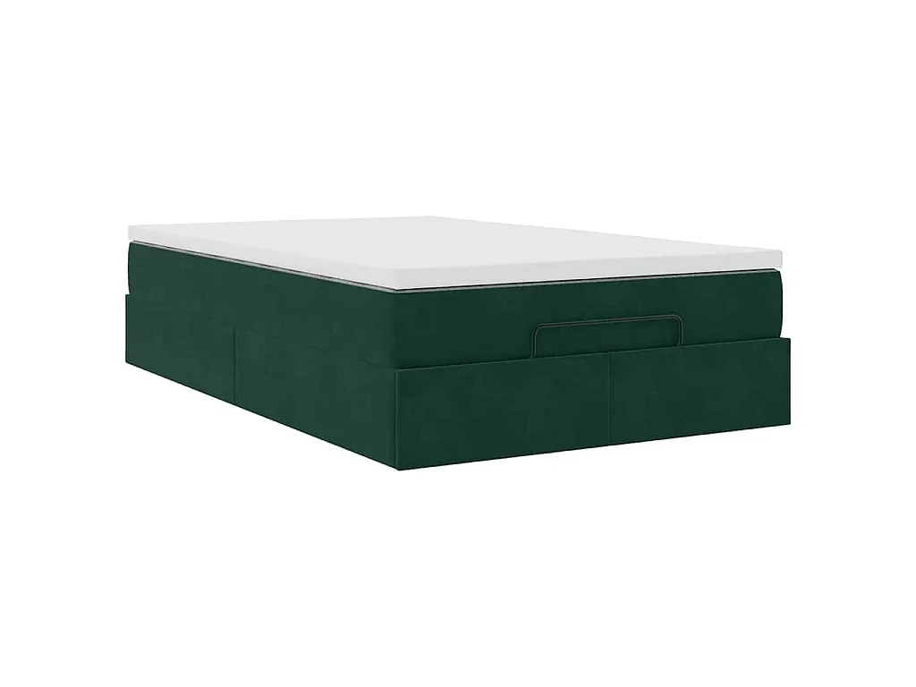 Cadre de lit ottoman avec matelas vert foncé 120x200 cm velours
