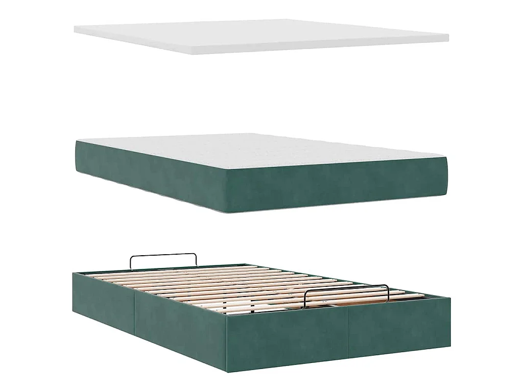 Cadre de lit ottoman avec matelas vert foncé 120x200 cm velours