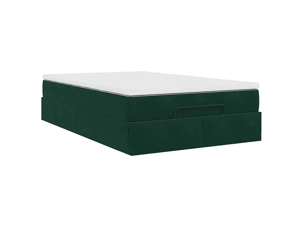Cadre de lit ottoman avec matelas vert foncé 120x200 cm velours