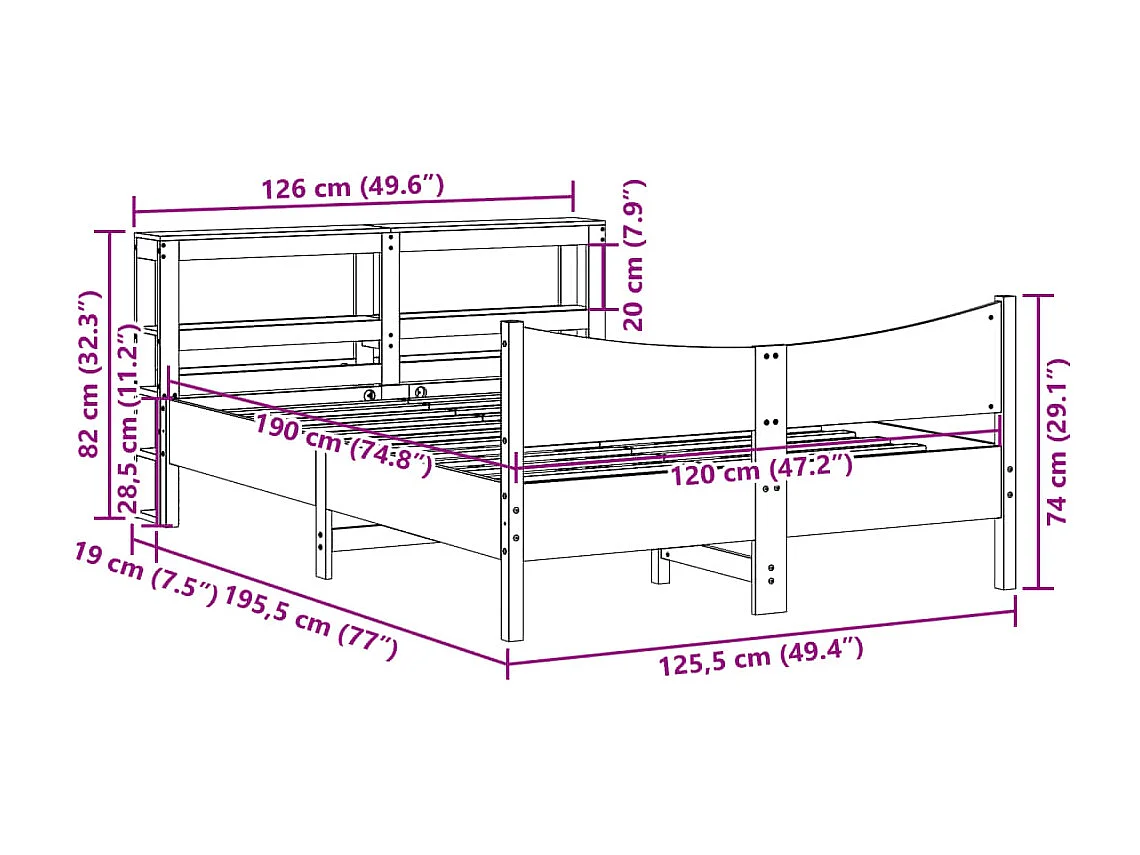 Bedframe met hoofdbord massief grenenhout wasbruin 120x190 cm