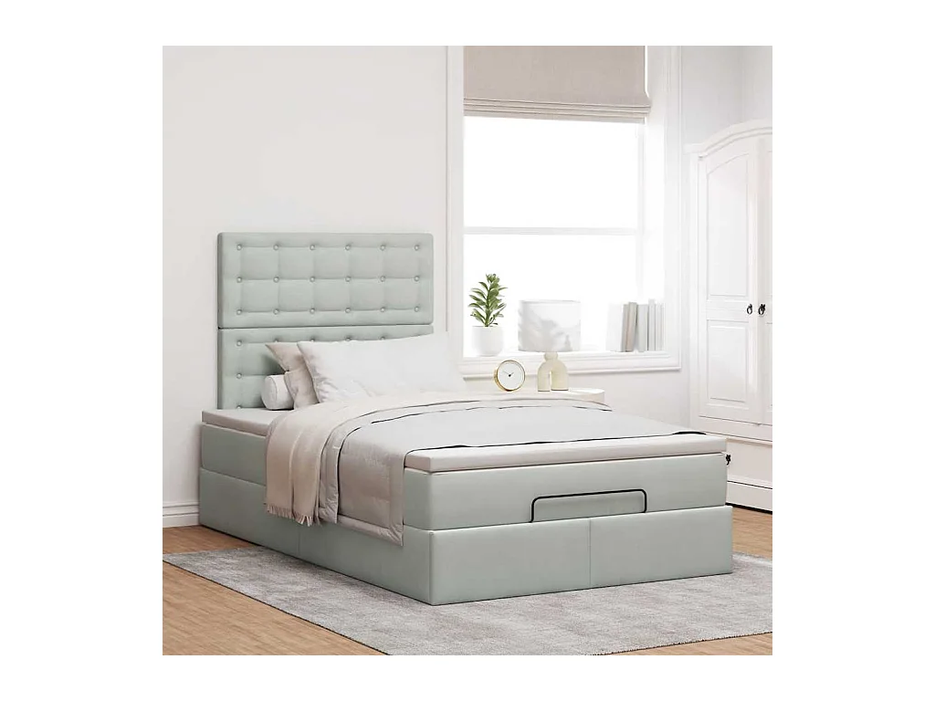 Cadre de lit ottoman avec matelas gris clair 120x190 cm velours