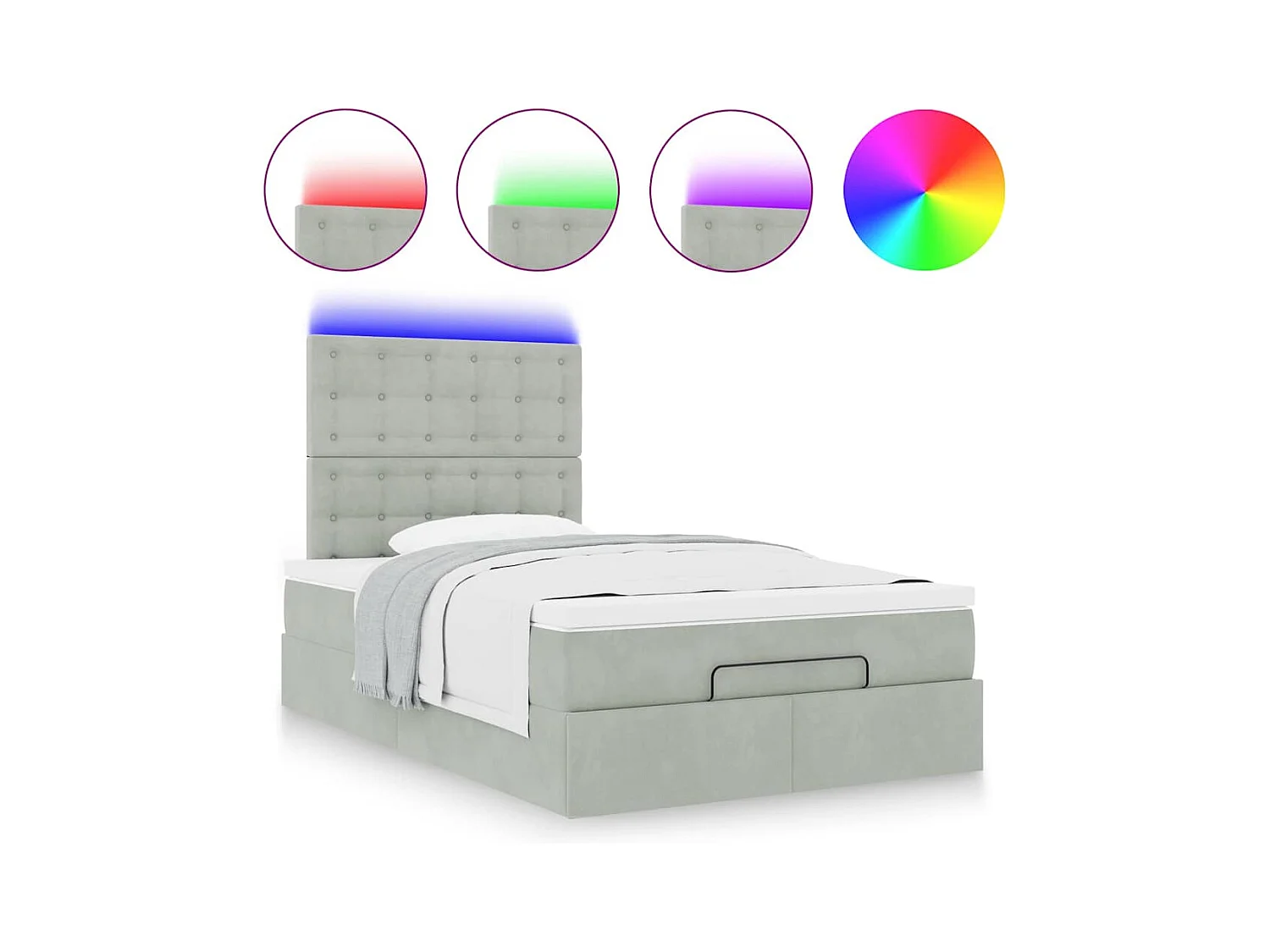 Cadre de lit ottoman avec matelas gris clair 120x190 cm velours