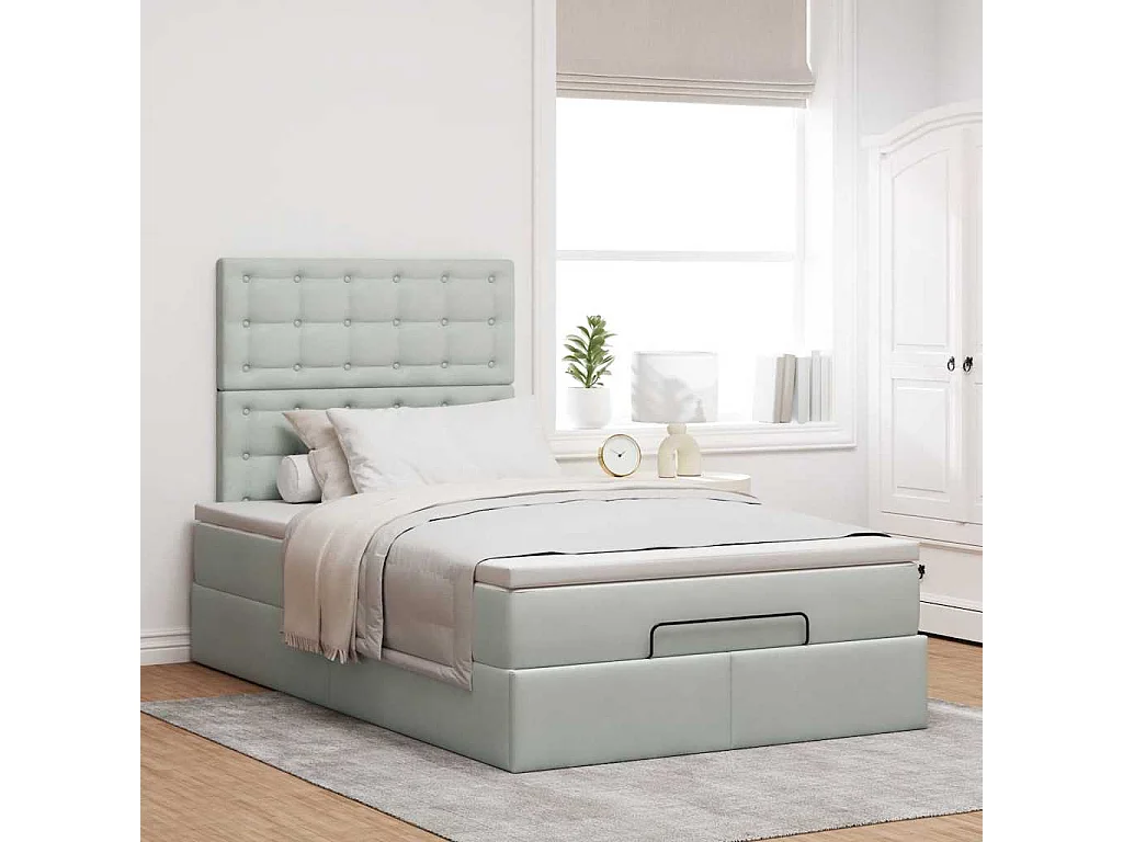Ottoman bed met matrassen en LED's 120x190cm fluweel lichtgrijs