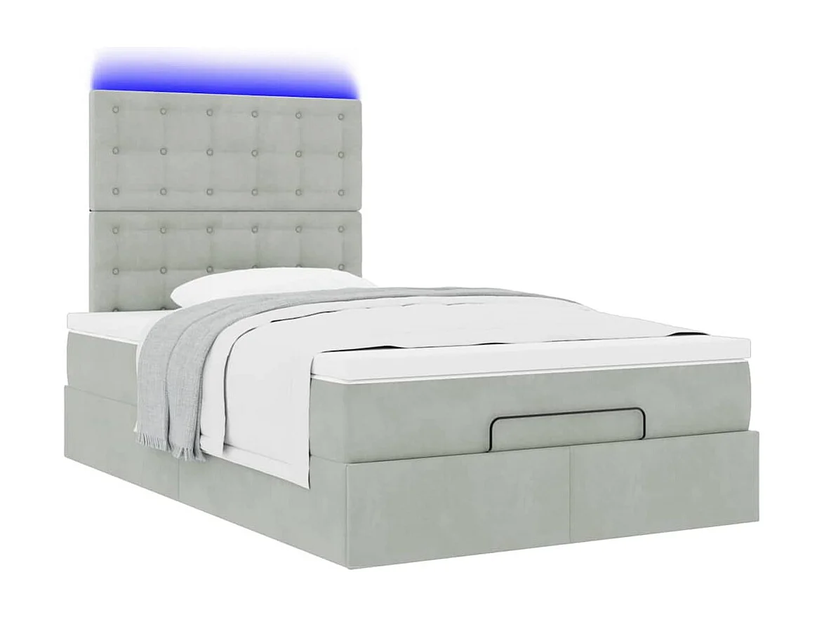 Ottoman bed met matrassen en LED's 120x190cm fluweel lichtgrijs