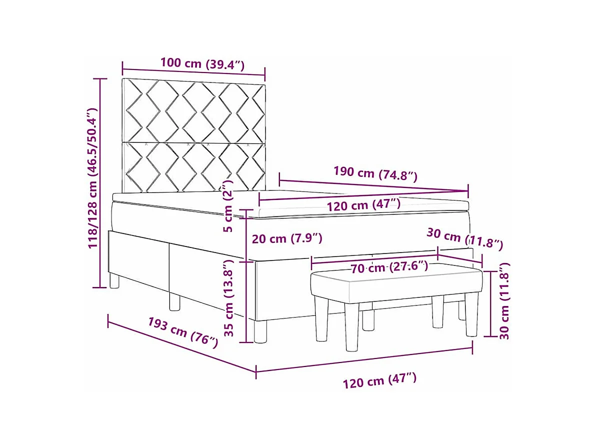 Lit à ressorts avec matelas Gris foncé 120 x 190 cm Velours