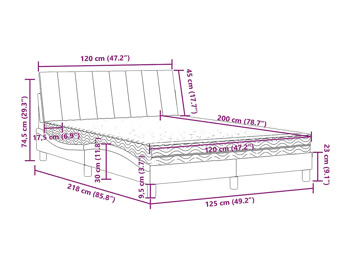Lit avec matelas Hanko rose 120x200 cm velours