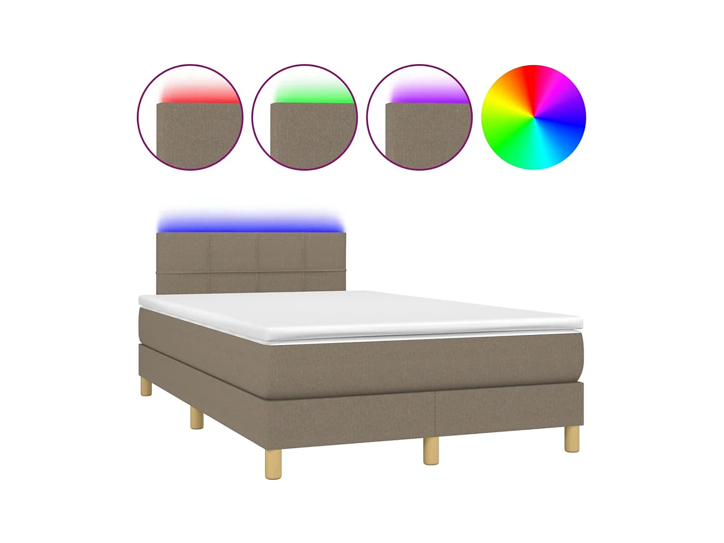 Sommier à lattes de lit matelas et LED taupe 120x190 cm tissu