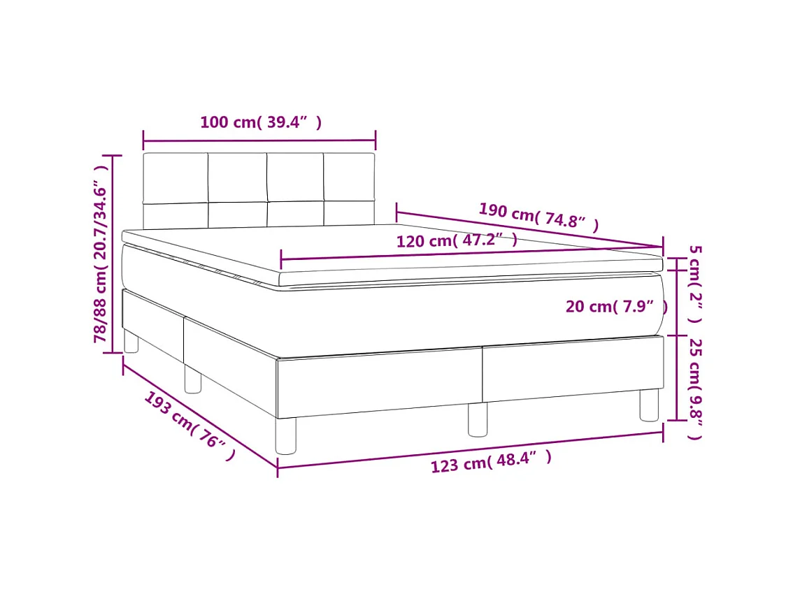 Sommier à lattes de lit matelas et LED taupe 120x190 cm tissu