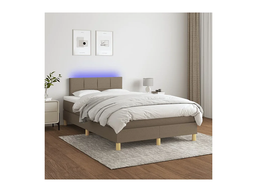 Sommier à lattes de lit matelas et LED taupe 120x190 cm tissu