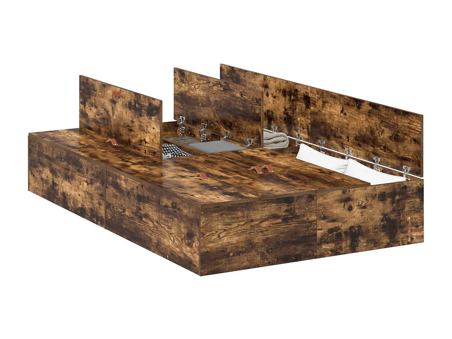 Cadre de lit avec rangement Chêne fumé 120 x 200 cm