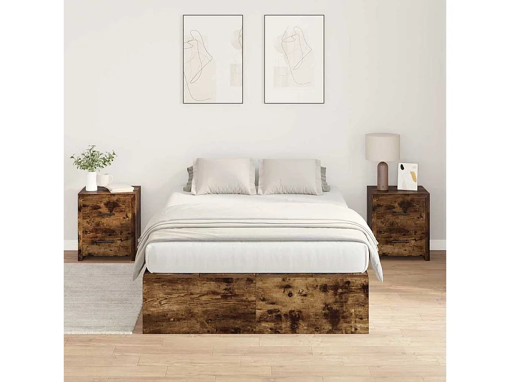Cadre de lit avec rangement Chêne fumé 120 x 200 cm