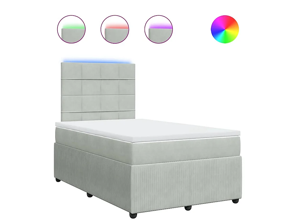 Sommier à lattes de lit et matelas gris clair 120x190cm velours