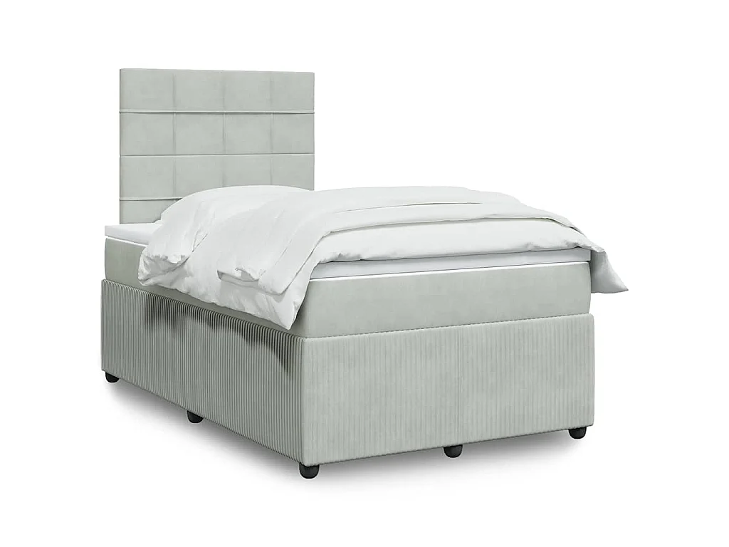 Sommier à lattes de lit et matelas gris clair 120x190cm velours