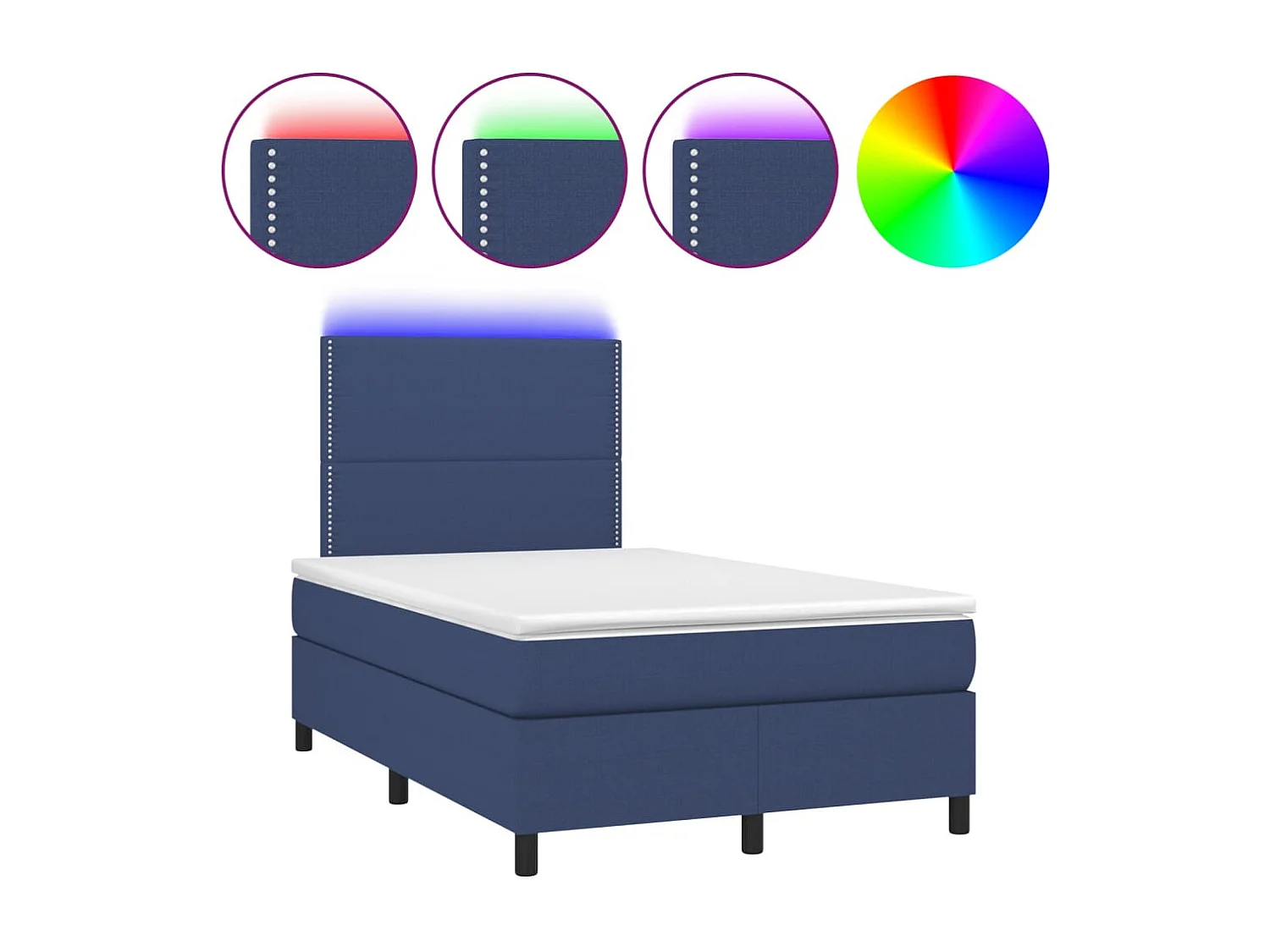 Cama box spring con colchón y luces LED tela azul 120x190 cm