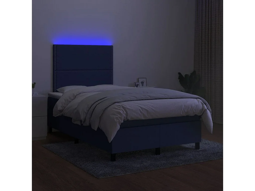Letto a Molle con Materasso e LED Blu 120x190 cm in Tessuto
