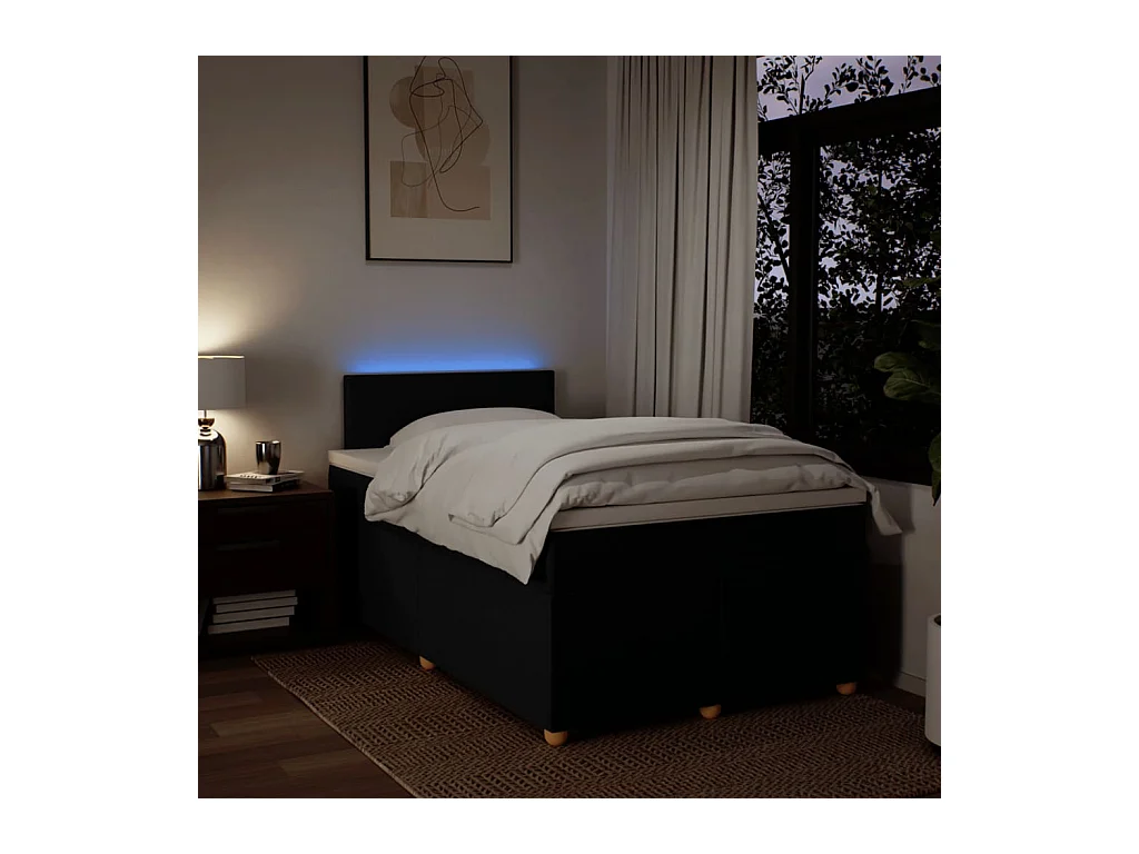 Sommier à lattes de lit avec matelas noir 120x190 cm tissu