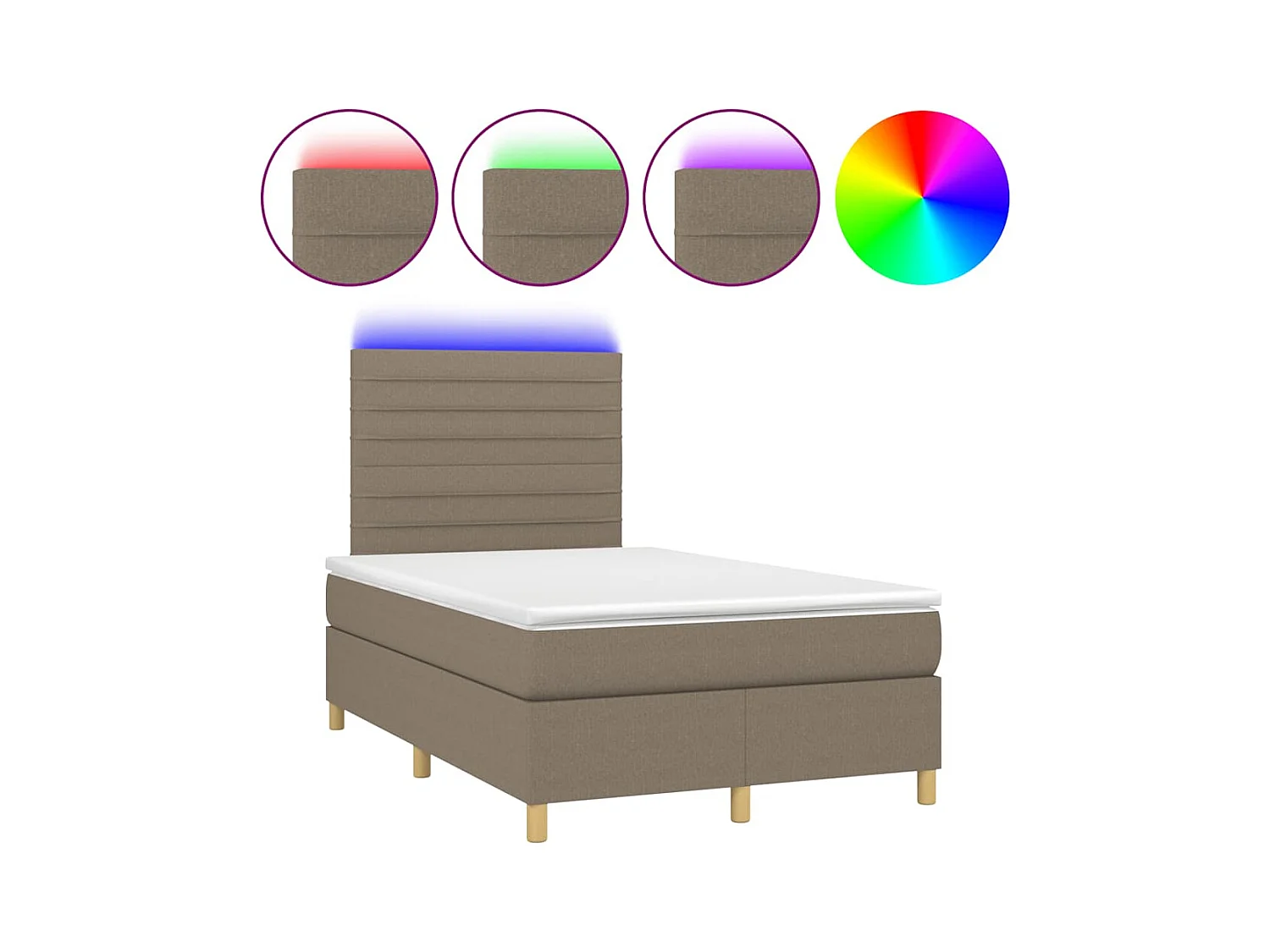 Sommier à lattes de lit matelas et LED taupe 120x190 cm tissu