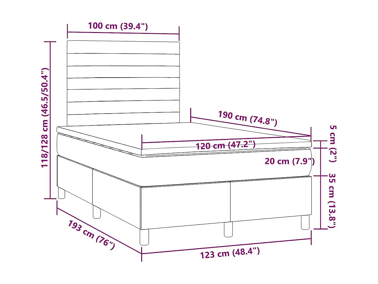 Letto a Molle con Materasso e LED Tortora 120x190 cm in Tessuto