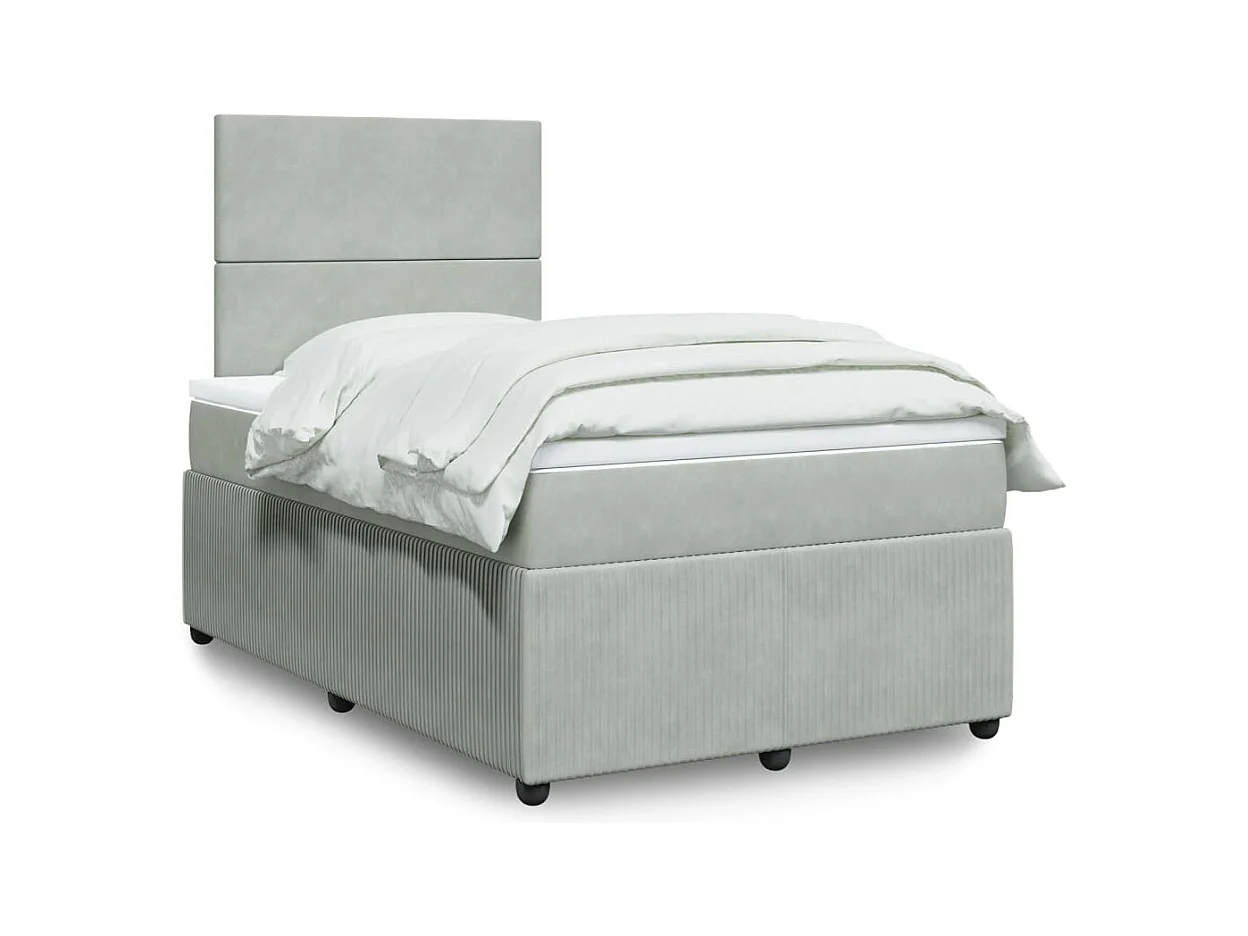 Cama boxspring com colchão 120x190 cm veludo cinzento-claro