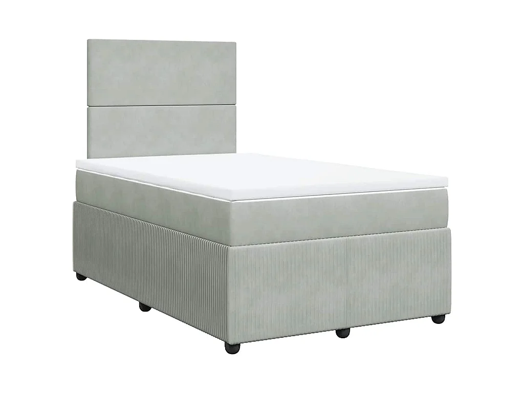 Cama box spring con colchón terciopelo gris claro 120x190 cm