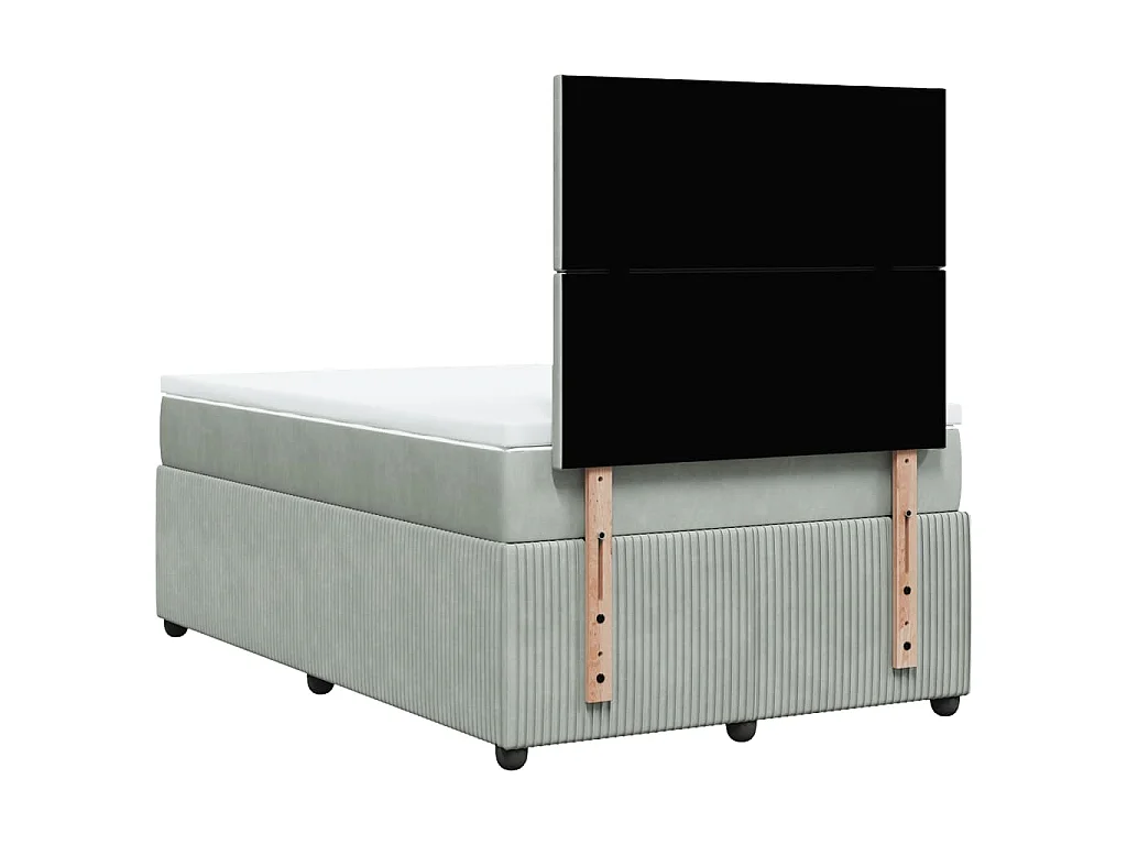 Cama box spring con colchón terciopelo gris claro 120x190 cm