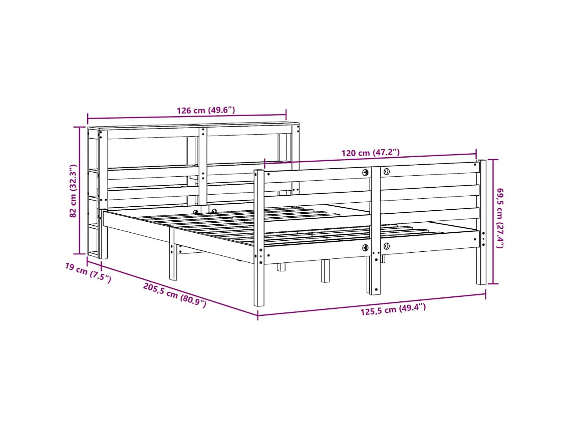 Letto senza Materasso Bianco 120x200 cm Legno Massello di Pino