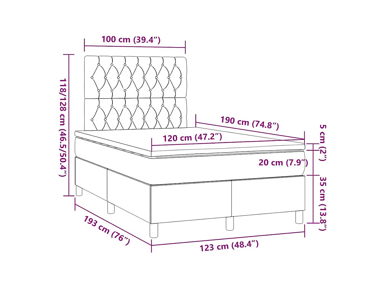 Sommier à lattes de lit avec matelas bleu 120x190 cm tissu