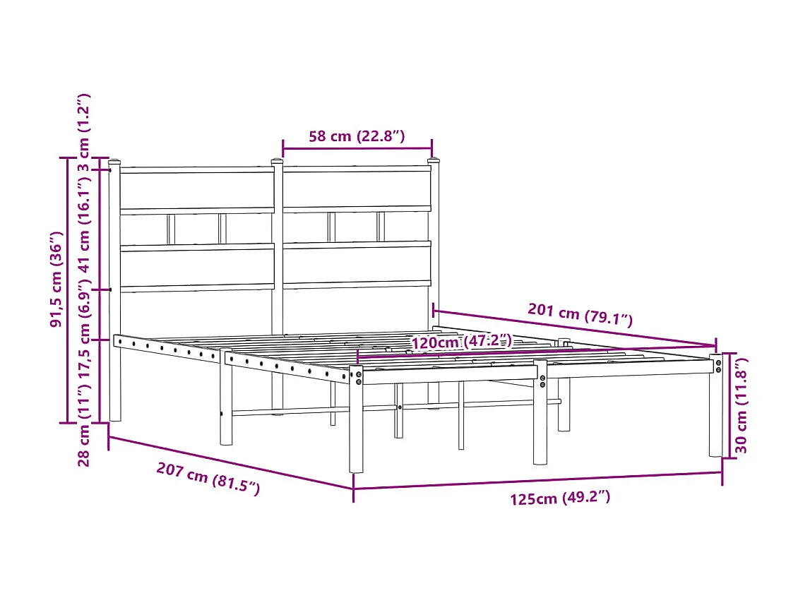 Bettgestell ohne Matratze mit Kopfteil Braun Eiche 120x200 cm