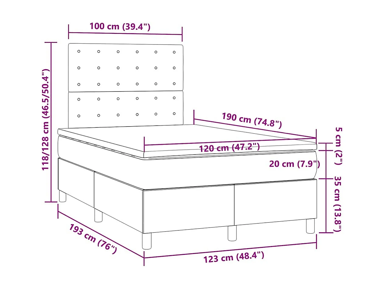 Boxspringbett mit Matratze & LED Taupe 120x190 cm Stoff