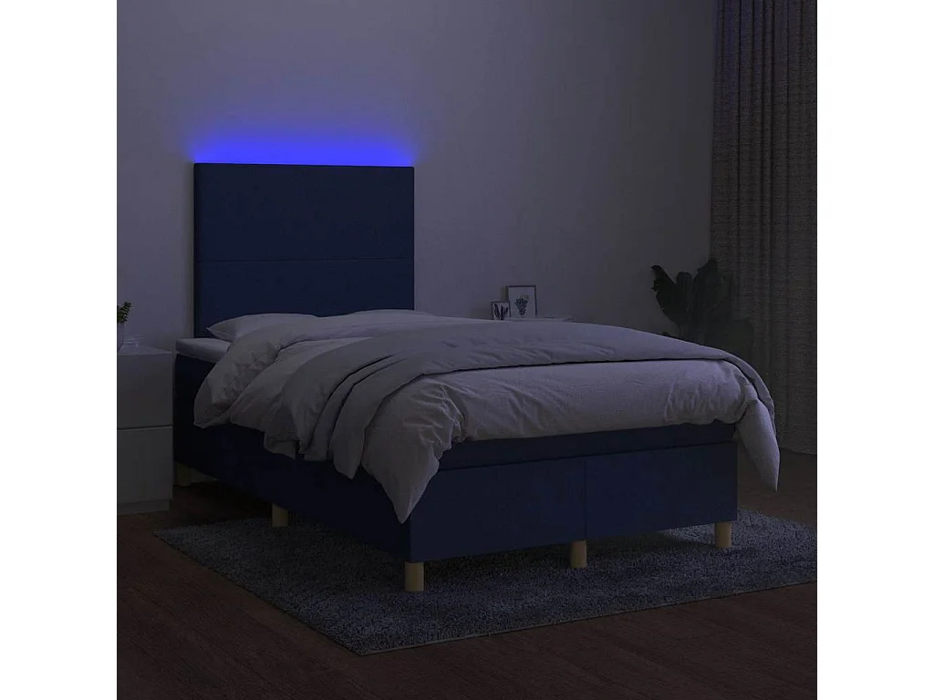 Sommier à lattes de lit matelas et LED bleu 120x190 cm tissu