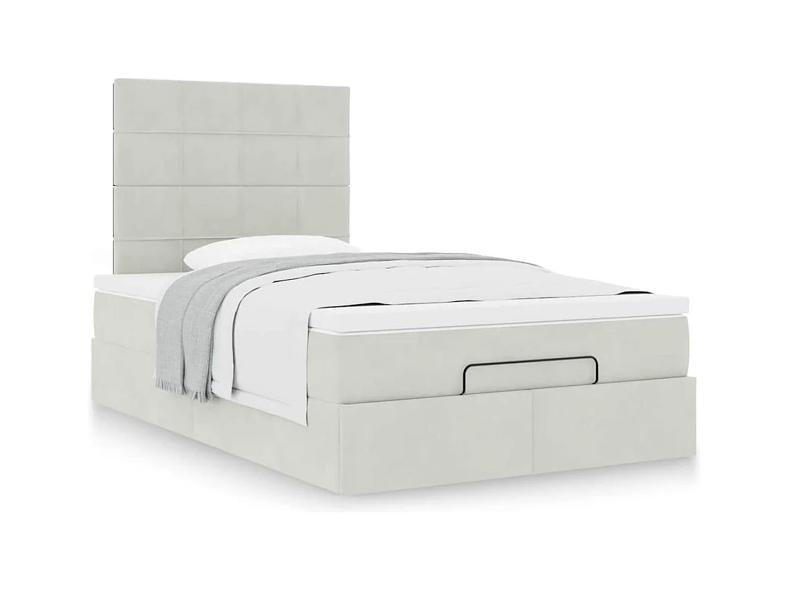 Cadre de lit ottoman avec matelas gris clair 120x190 cm velours