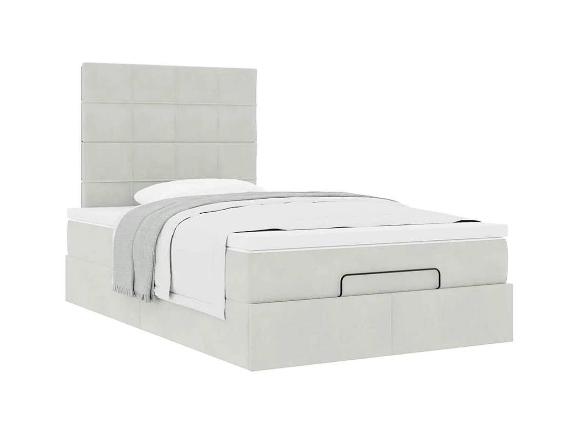 Cadre de lit ottoman avec matelas gris clair 120x190 cm velours