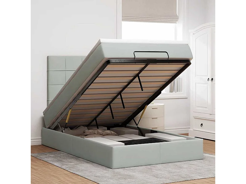 Ottoman bed met matrassen 120x190cm fluweel lichtgrijs