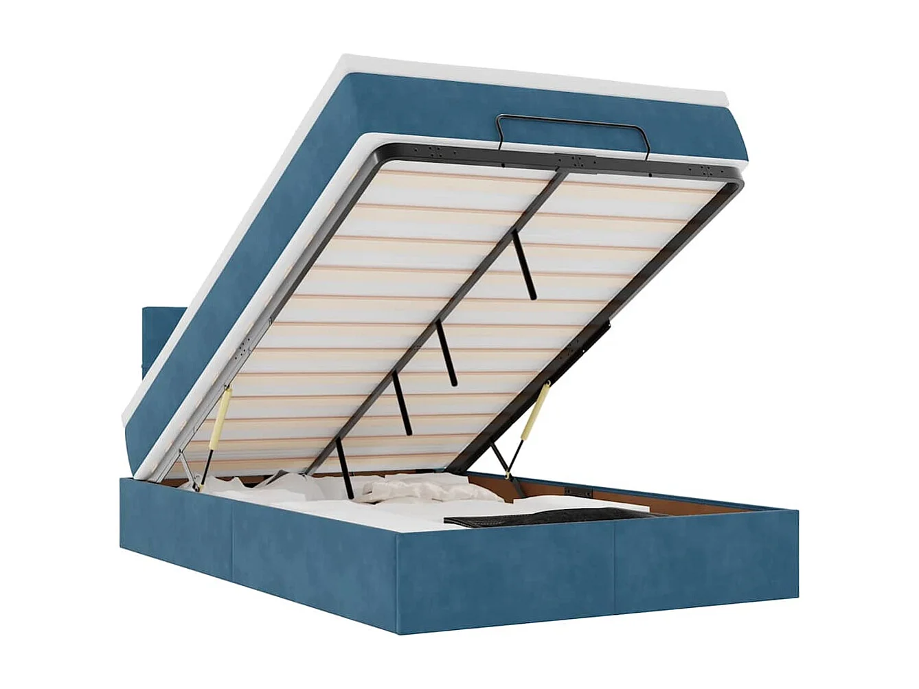 Estrutura cama otomana colchão 120x200cm veludo azul escuro