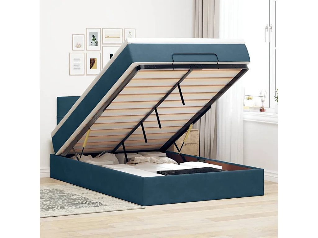 Ottoman bed met matras en LED's 120x200cm fluweel donkerblauw