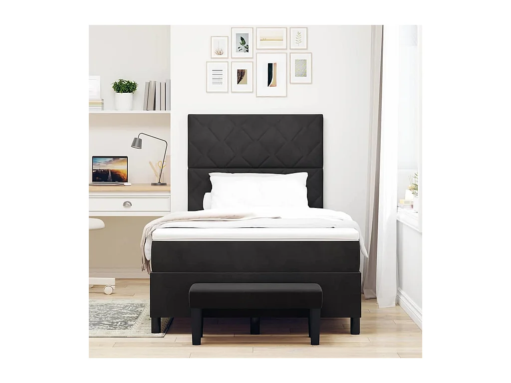 Lit à ressorts avec matelas Noir 120 x 190 cm Velours