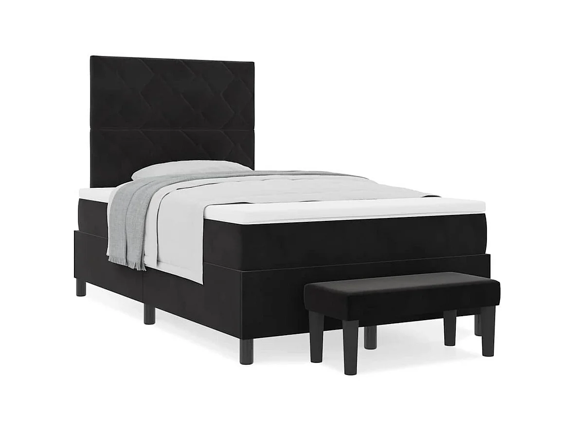 Lit à ressorts avec matelas Noir 120 x 190 cm Velours