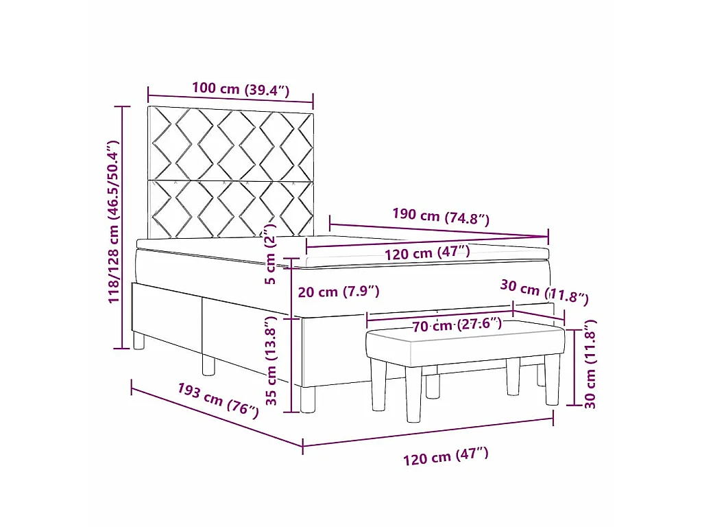 Boxspringbett mit Kopfteil Schwarz 190 x 120 cm Samt