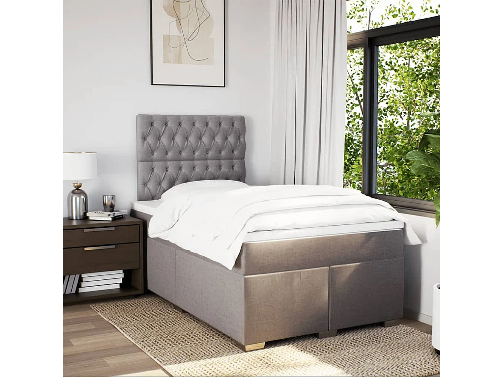 Sommier à lattes de lit avec matelas taupe 120x190 cm tissu