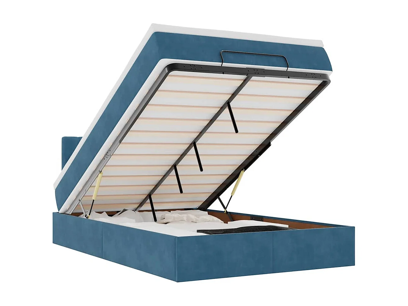Cadre de lit ottoman avec matelas bleu foncé 120x200 cm velours