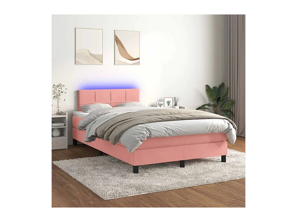 Sommier à lattes de lit et matelas LED rose 120x190 cm velours